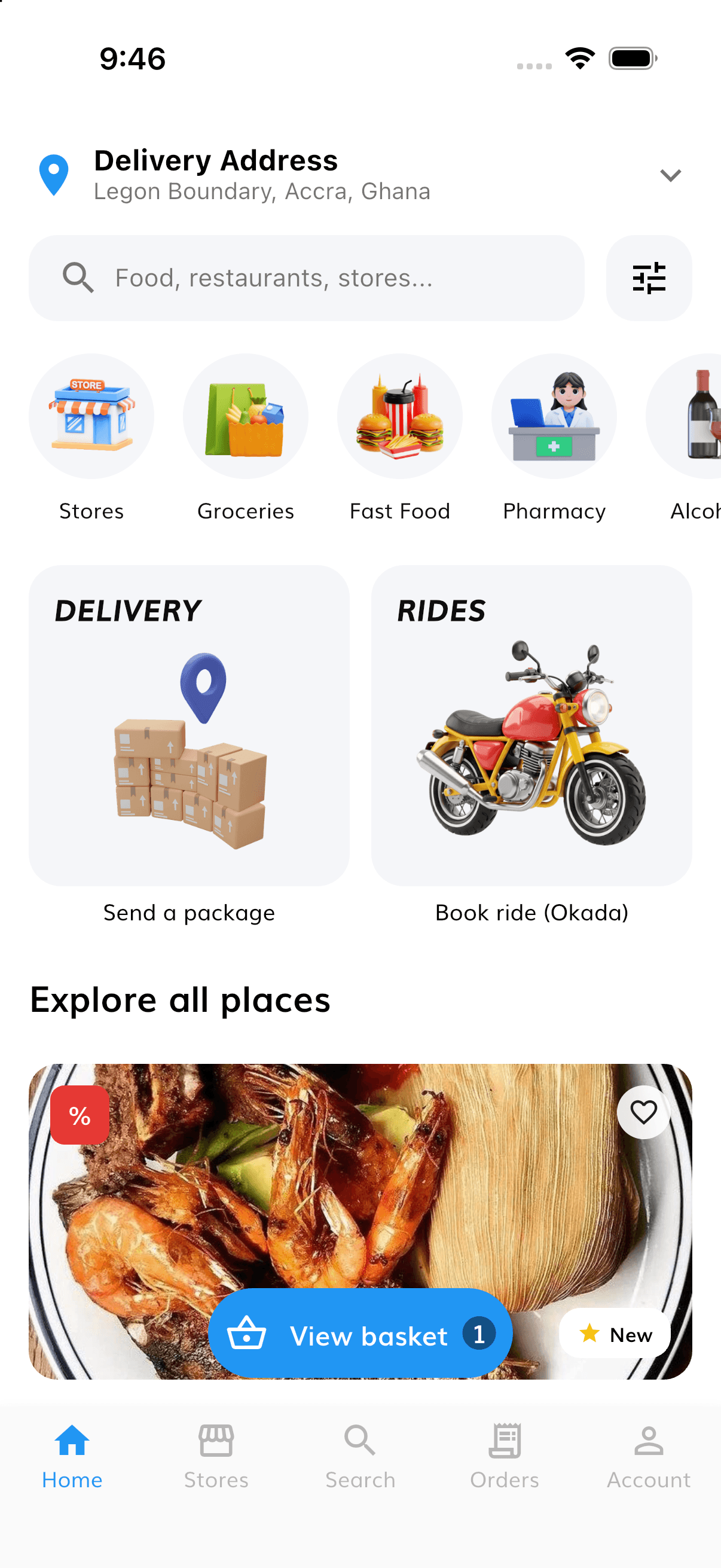 Tudu app home screen showing rides, delivery and local stores